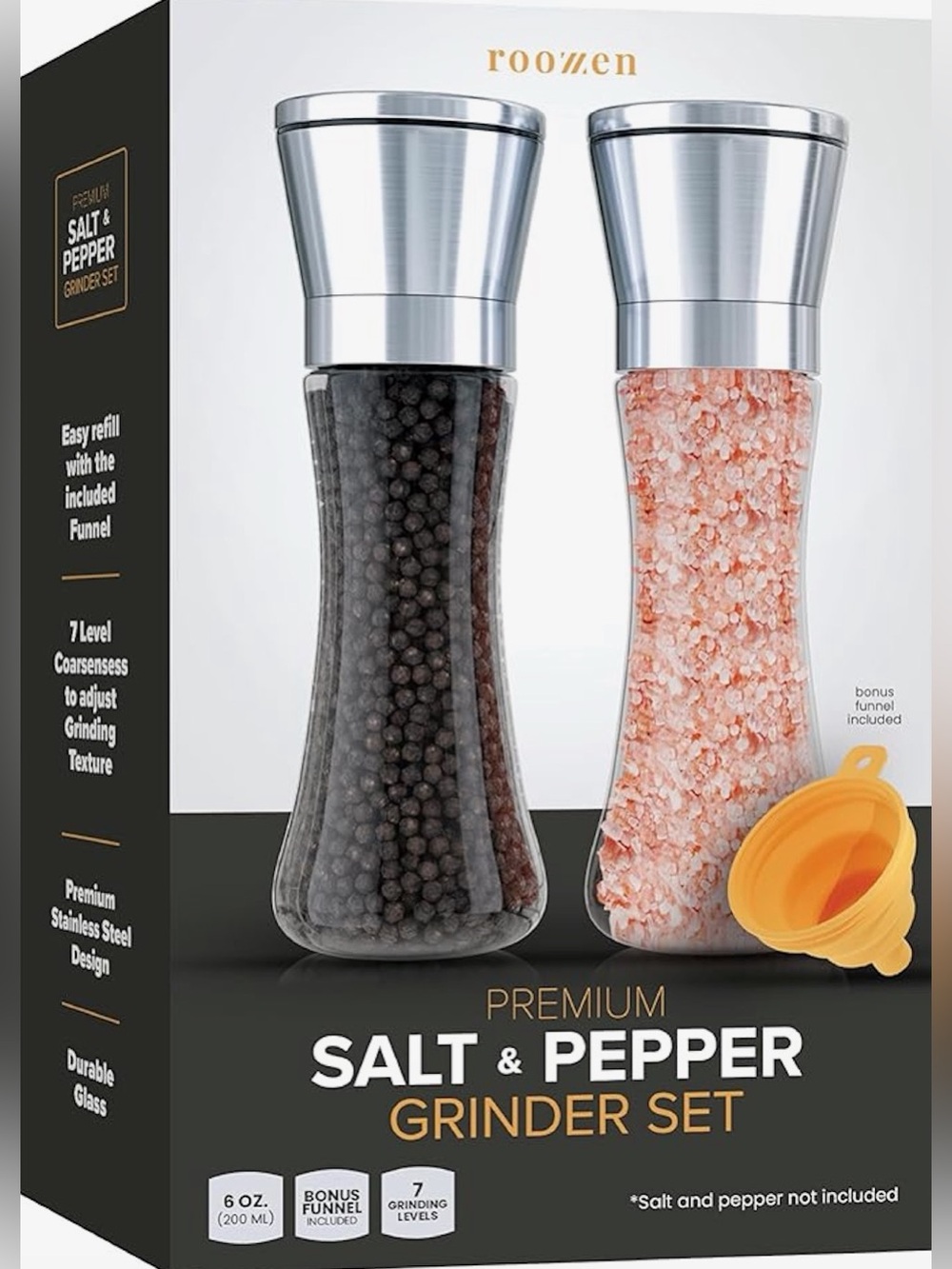 Premium Salt & Pepper Grinder Set - Professional Stainless Steel, Brand: ROOZZEN